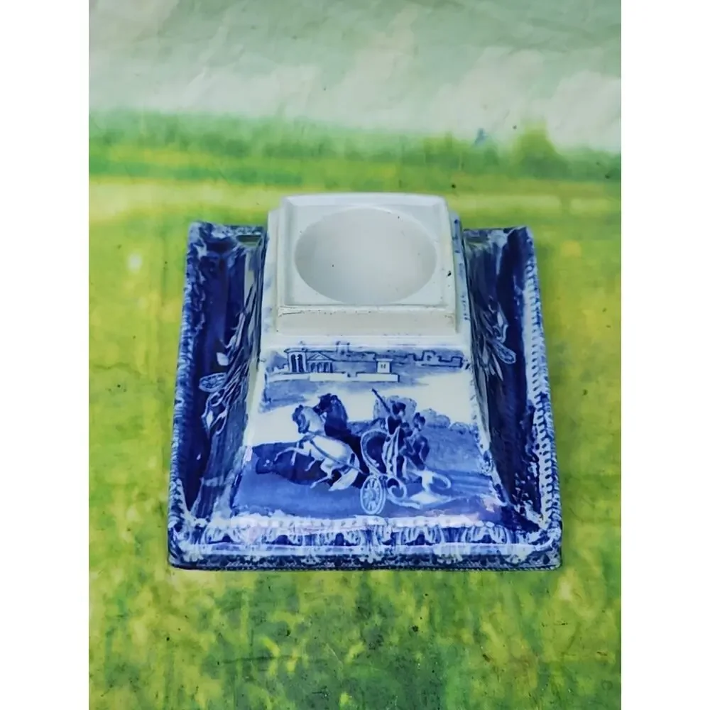Cauldon England Blue & White Classical Inkwell Circa 1925 Marked Underneath Vtg